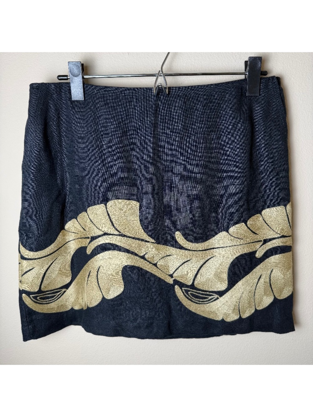 Banana Republic Botanica Embroidered Linen Mini Skirt Womens 6 Black Tan Resort